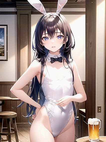 Skinny Girl 18+ with Big Boobs in Bunny Costume for Steamy Hentai AI Image