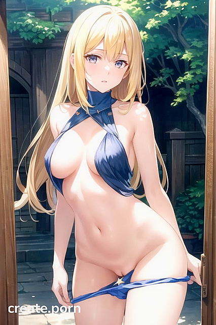 Cleavage and Navel Revealed - Seductive Pulling Down Panties in Hentai Hentai AI Image