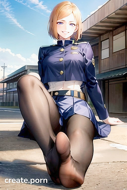 Nobara Kugisaki from Jujutsu Kaisen Sits Seductively While Unveiling Her Feet in Steamy Hentai AI Image