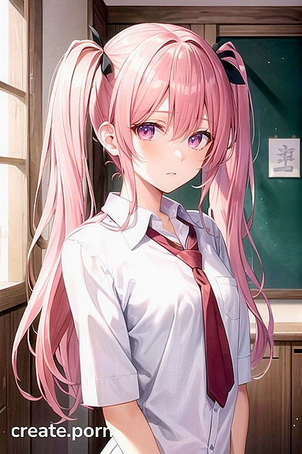 Tiny 18+ Pink-Haired Beauty with Long Locks in Seductive Hentai AI Image