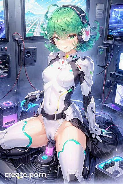 Mischievously Blushing While Enjoying Headphones and a Sex Machine in Hentai Hentai AI Image