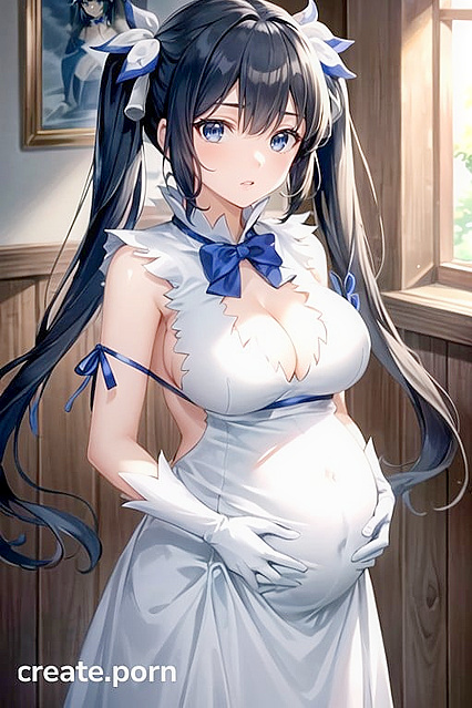 Hestia from DanMachi Showing Off Her Pregnancy in Seductive Hentai AI Image