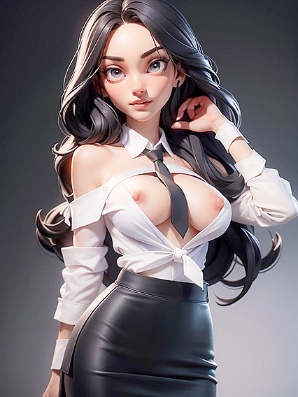 Skinny Brunette in Off-Shoulder Outfit Seduces in Steaming Hentai AI Image