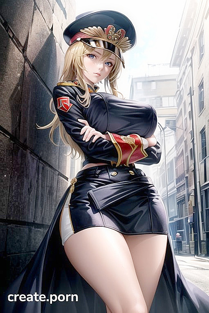 Army Commissar in Tight Uniform Shows Off Huge Tits Straining Buttons