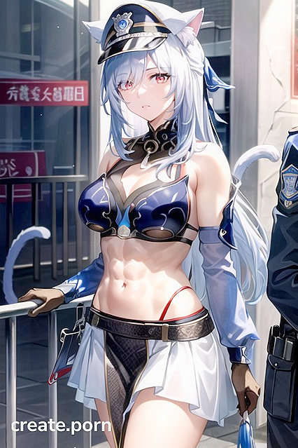 Jing Liu from Genshin Impact Dressed as Police with Cat Ears for Naughty Hentai Fun