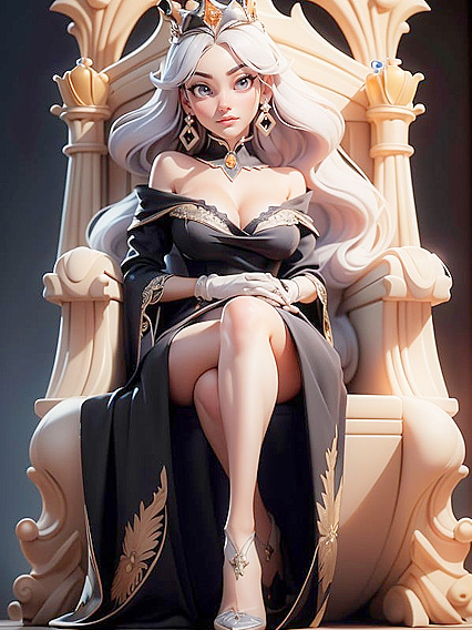 Horny Hentai Goddess Exposes Her Breasts While Sitting on a Majestic Throne