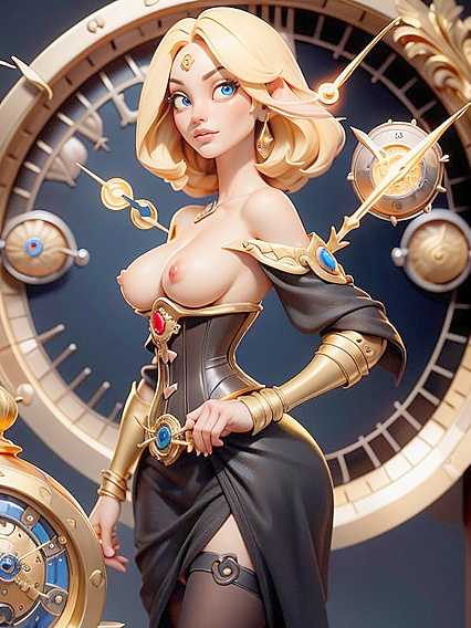 Chronomancer's Exposed Breasts in Seductive Front View Hentai AI Image