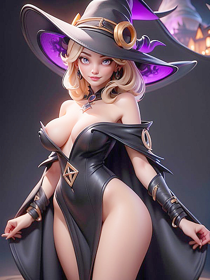 Close-Up Hentai AI Image with a mysterious figure in a black hat standing tall