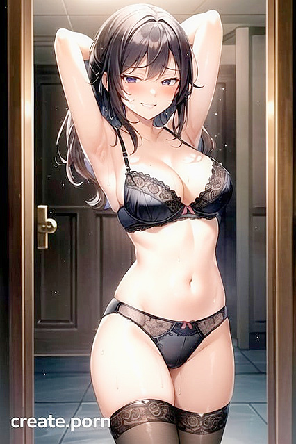 Mischievously Smiling and Blushing in Seductive LINGERIE Hentai Fun