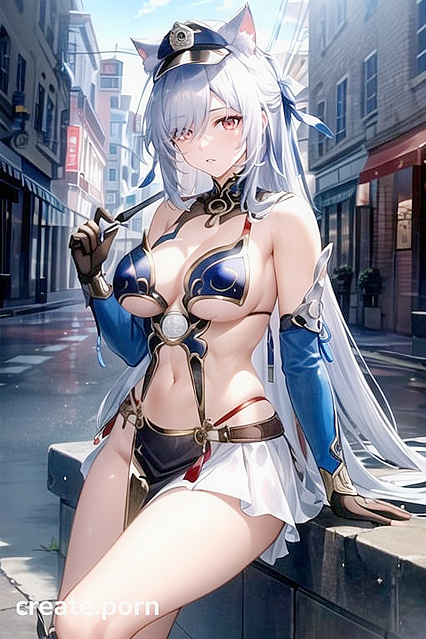 Hot Policewoman with Cat Ears and Big Breasts in Steamy Hentai AI Image