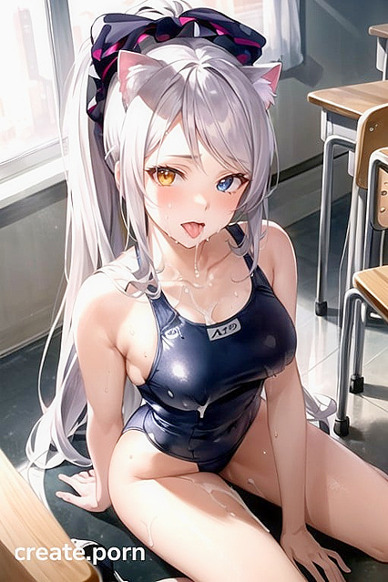 Kneeling in Swimsuit with Cat Tail for Intense Hentai Pleasure