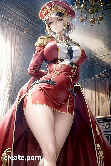 Blonde Officer Commissar with Massive Tits Strains in Tight Red Uniform and Trench Coat Hentai