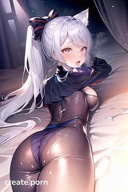 White Cat Girl 18+ with Super Big Butt and Crimson Eyes Laid Out for Intense Ahegao Pleasure