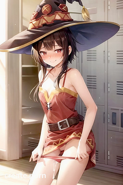 Mischievously Smiling While Pulling Down Her Panties in theLocker Room Hentai AI Image