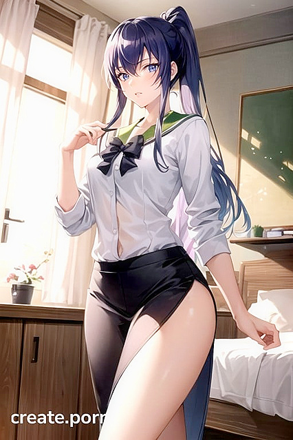 Thighs Exposed Standing Bedroom Image in Seductive Hentai AI Porn