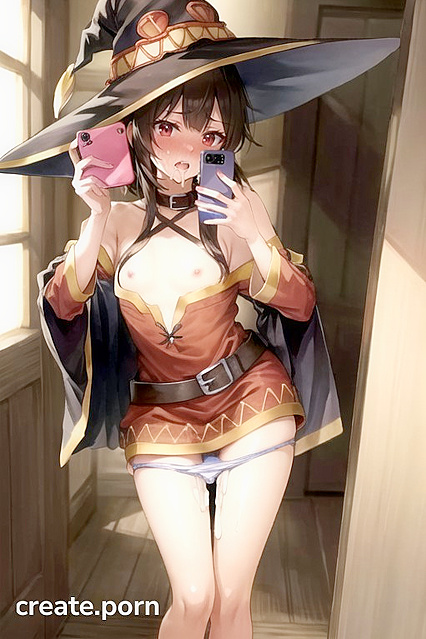 Megumin from Isekai Quartet Gets Her Panties Pulled Down in Blushing Hentai AI Image