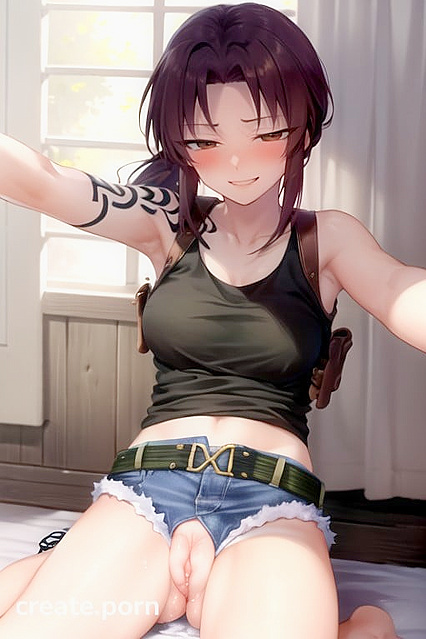 Revy from Black Lagoon Takes Sexy Selfies During Intense Hentai Masturbation Sessions