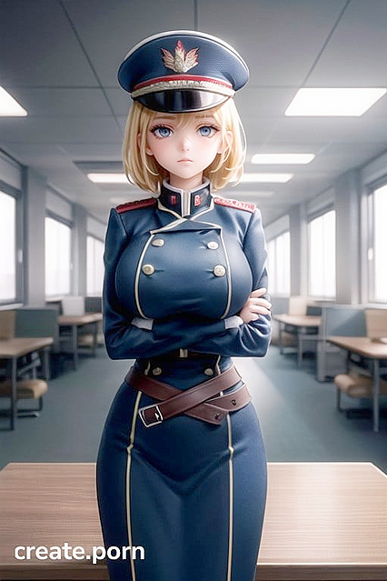 Blonde Commissar with Massive Tits and Tiny Waist Strains Uniform in Office Hentai Sex