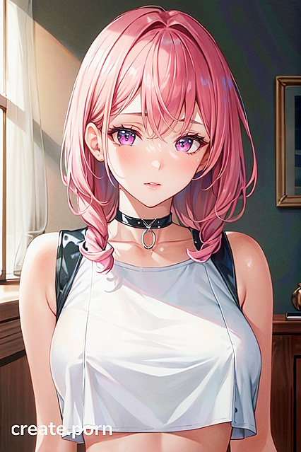 Crop Top Chick with Pink Eyes and Choker Getting Pounded