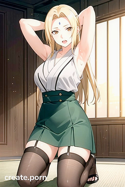 Tsunade Shows Off Her Massive Tits and Pussy in Skirt Hentai Porn