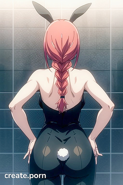 Makima's Steamy Shower Surprise Black Bunny Suit Delights Redheaded Temptress