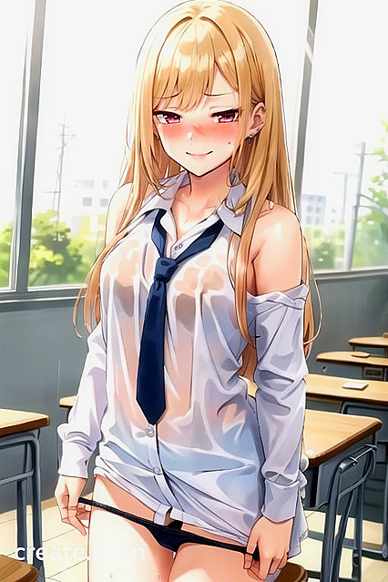 Blush and Strip - Kitagawa Marin's Wet Uniform Tempts in Class
