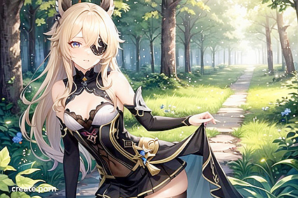 Sultry Gothic Fischl Bends Over for Her Crow Amidst Whispering Woods