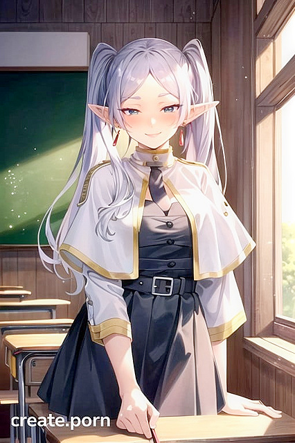 Classroom Scene with Blushing, Mischievous Babe Showing Cleavage