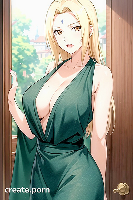 Tsunade Strips Seductively in Shiny Sequins Arms Bound Behind Her Back