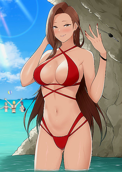 Holy shitlords! This red hottie in her wet-lookin'-ass bikini is gonna make ya wanna jizz yo pants!