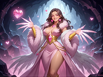 Monster Woman Hoards Treasures While Seductively Dressed in Pink Harpy Outfit
