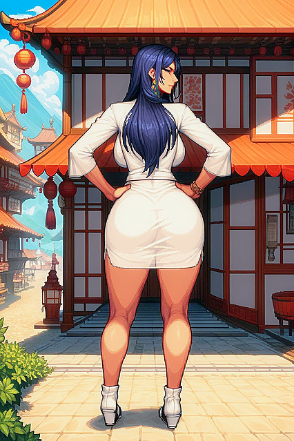 Sakuya Izayoi Poses Hands on Hips in Pixel Art Hentai Picture