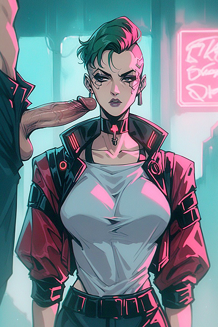 Cyberpunk Hacker Squeezes Soft Breasts in Shadows for  Hentai Pleasure