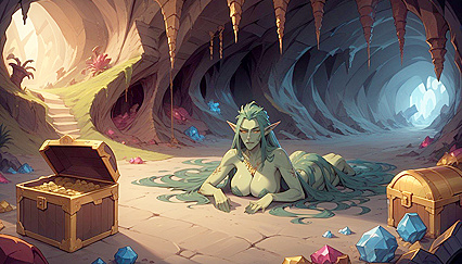 Mimic Monster Woman Emerges from Toothed Treasure Chest forSTEAMY hentai Fun