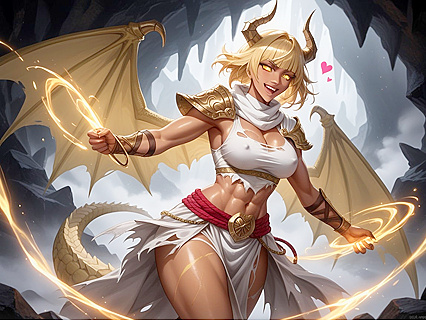 Fit Girl 18+ Strikes Fighting Pose with Giant Dinosaur Looming Behind in Hentai Picture