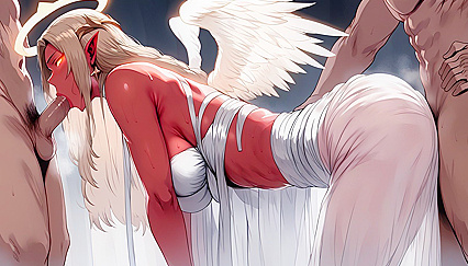 Bigger Woman Dominates Junior Males in Imp-filled Hentai Picture