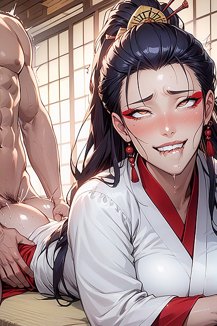 Lip Biting Asian Villager with Oiled Skin in Seductive Hentai Images