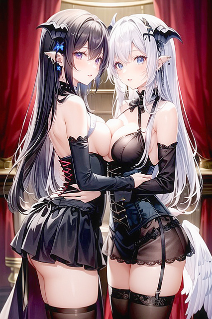 French Maid Succubi Embrace Passionately in Seductive Hentai Images