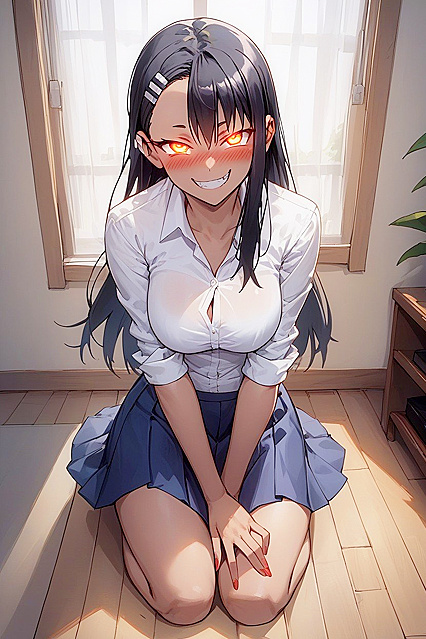 Hayase Nagatoro's Glowing Eyes and Seductive Touch in Don't Toy With Me Hentai