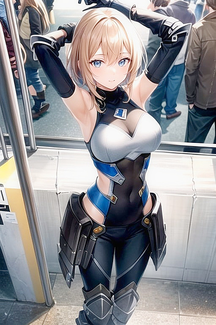 Arms Raised at Subway Station for Armored Hentai Pleasure