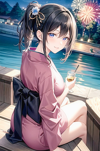 Lora's Oversized Breasts Explode in Fireworks During Pink Yukata Hentai Orgasm