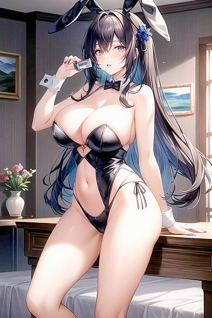 Jett from Valorant Rides a Giant Dildo While Wearing a Revealing Black Bunny Suit on a White Bed