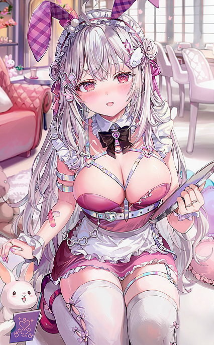 Holy Shitting Harem Porn! Statue-Like Babe With Bunny Ears Goes All Out On Her Sexy Servant Duties