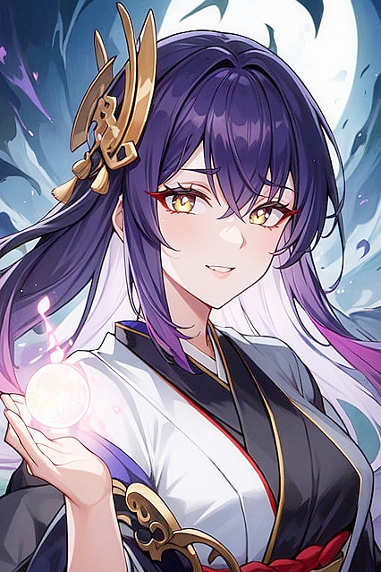 Primordial Eldritch Being With Purple Hair stalks Earth in Human Form, Emitting Seductive Aura