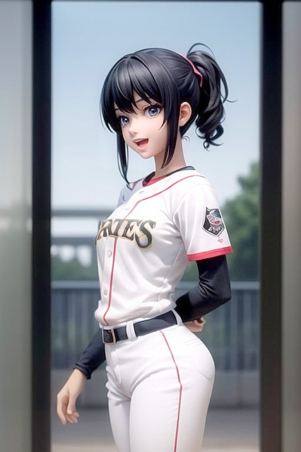 Rounded Ass Picture at the Amusement Park in Baseball Uniform Hentai Fun