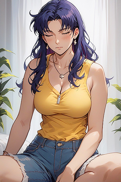 Misato Katsuragi Seduces an Elderly Man in Casual Outfit and naughty Black Print panties