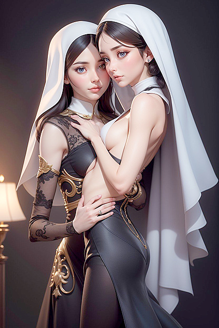 Lesbian Nuns Explore Passionate Pleasure in Seductive Hentai Images