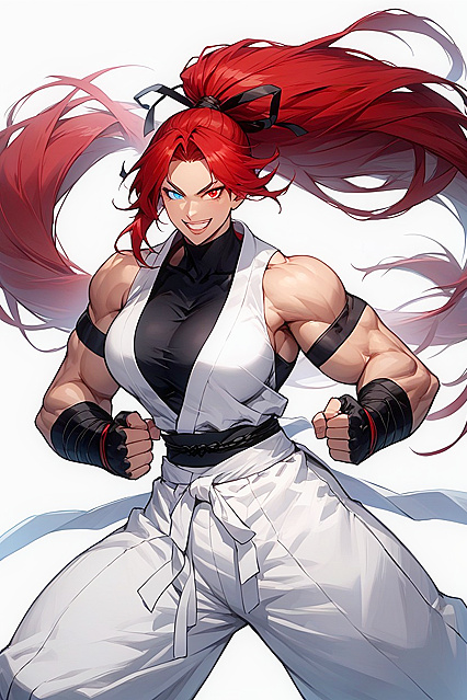 Heterochromatic Blue Eyes Gleam in Pure White Backdrop with Black Armbands Hentai Image