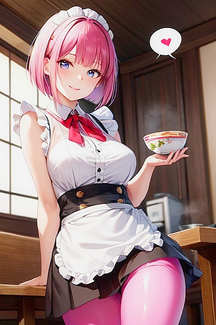 Cute Pink Bob Cut Girl 18+ Blushing and Smiling in Seductive Hentai Picture
