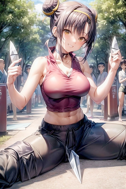 Sleeveless T-Shirt Picture with Logs as Targets in Hot Hentai Images